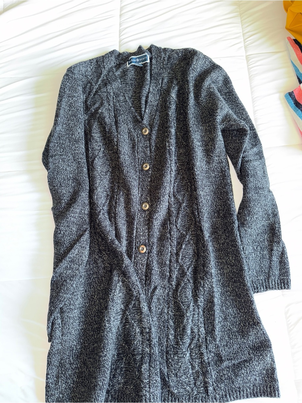 Karen Scott Charcoal Gray Cable Button-Front Cardigan